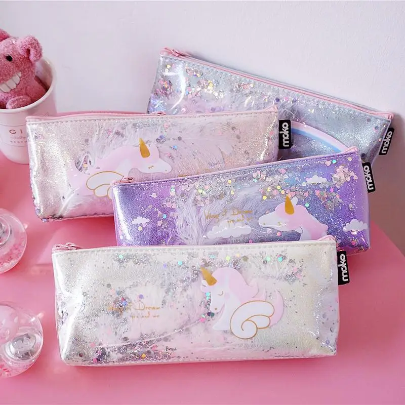 Magic Wings Pencil Case Multifunction Cosmetic Bag Cute Hologram Unicorn Pouch China Stationery