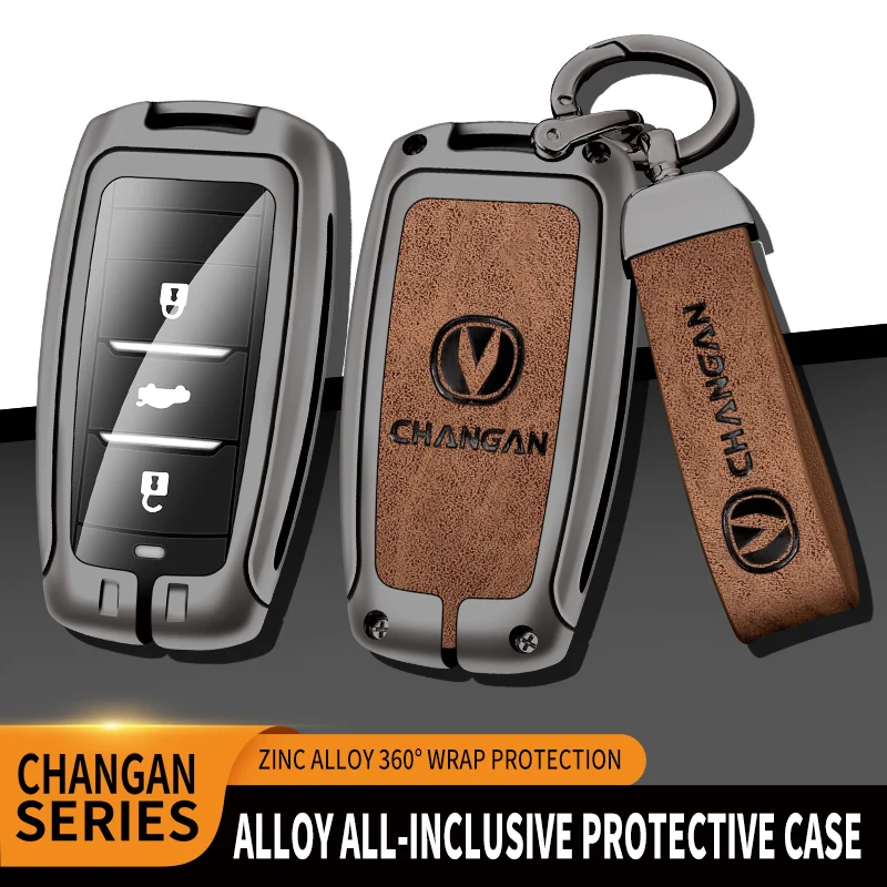 Remote Zinc Alloy Leather Car Key Case Cover For Changan Eado CS35 Raeton CS15 V3 V5 V7 Keyless Holder Protector Accessories