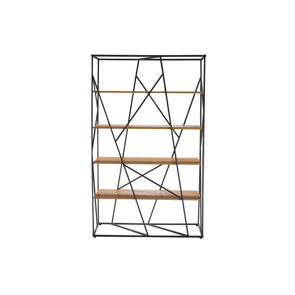 Contemporary E1 Grade HDF With Eucalyptus Walnut Veneer Carbon Steel Frame Living Room Bookshelf