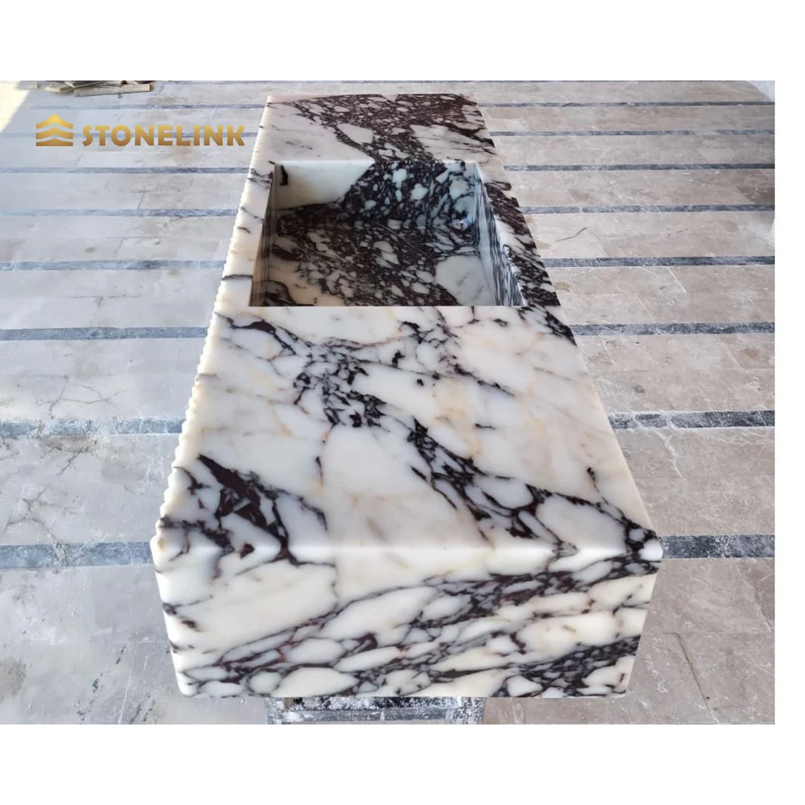 Stonelink Custom Solid Calacatta Viola Marble Sink Flute Side For Bathroom Vanity Countertop Sink