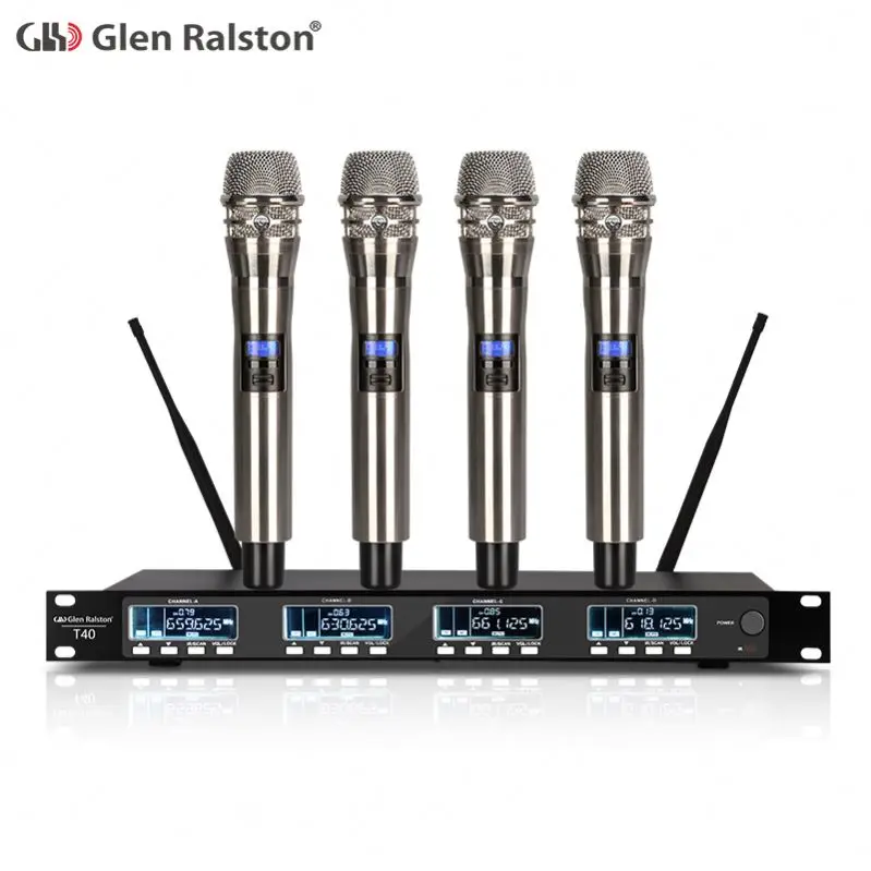 Glen Ralston UHF 4 channels wireless microphone system for stage KTV personal show