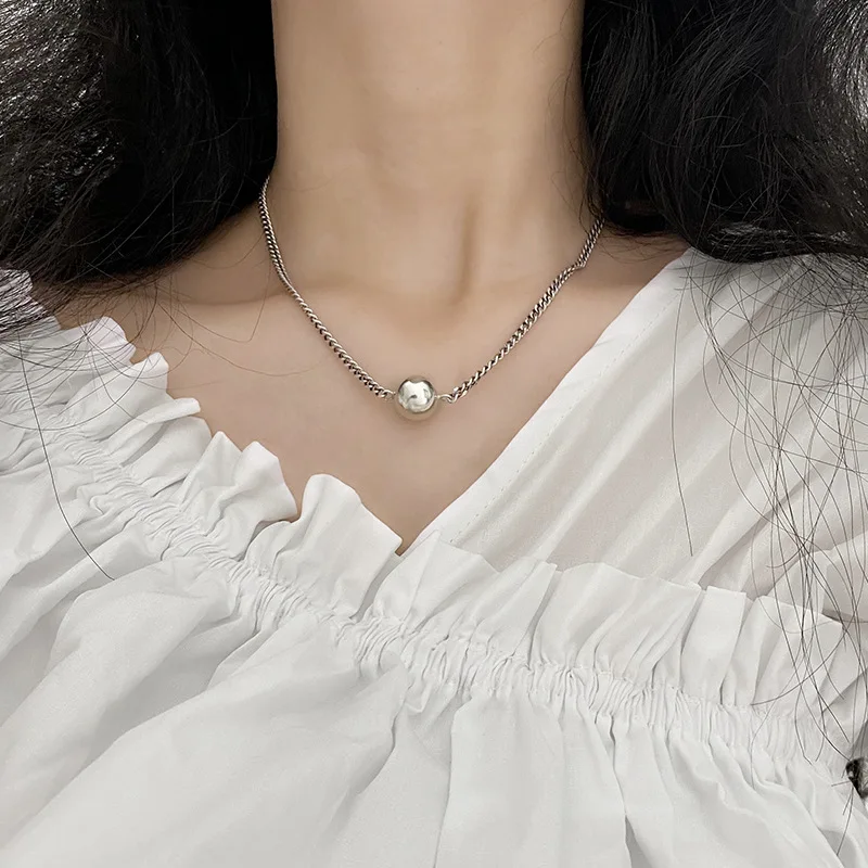 SN157-009 Halo vintage fashion wholesale little smooth globe necklace 925 sterling silver jewelry necklaces women