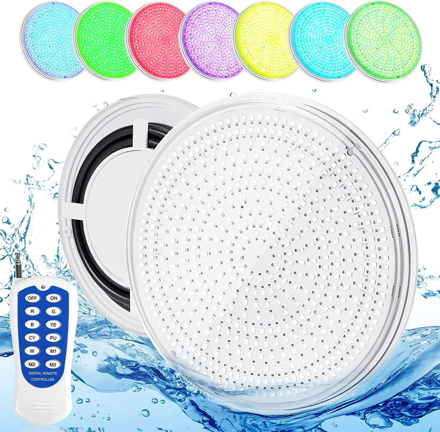 18W 24w RGB PAR56 LED Pool Lighting, IP68 Underwater Light with Remote Control for Aquarium, Garden Light