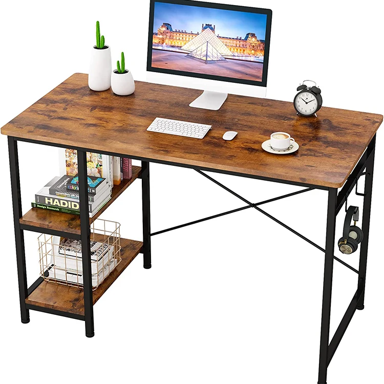Modern Wooden and Metal Basics Corner Bookshelf Office Computer Study Studying Writing Table Desk With Storage Shelf Shelves