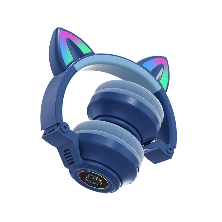Custom Logo Kids Headphones Deep Bass TWS Headset P47 Color Stylish Cat Ears LED RGB Wireless Earphones For Girls Children