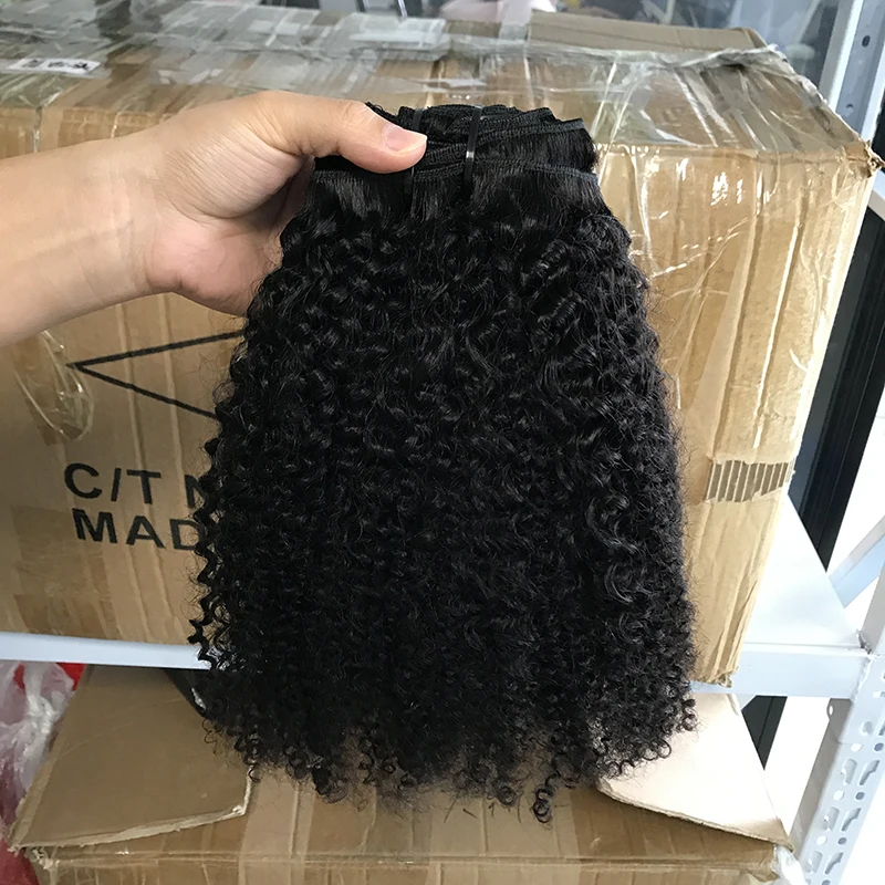 
Mongolian afro kinky human hair clip in hair extension for black women, wholesale afro kinky curly 4a 4b 4c clip ins remy hair 