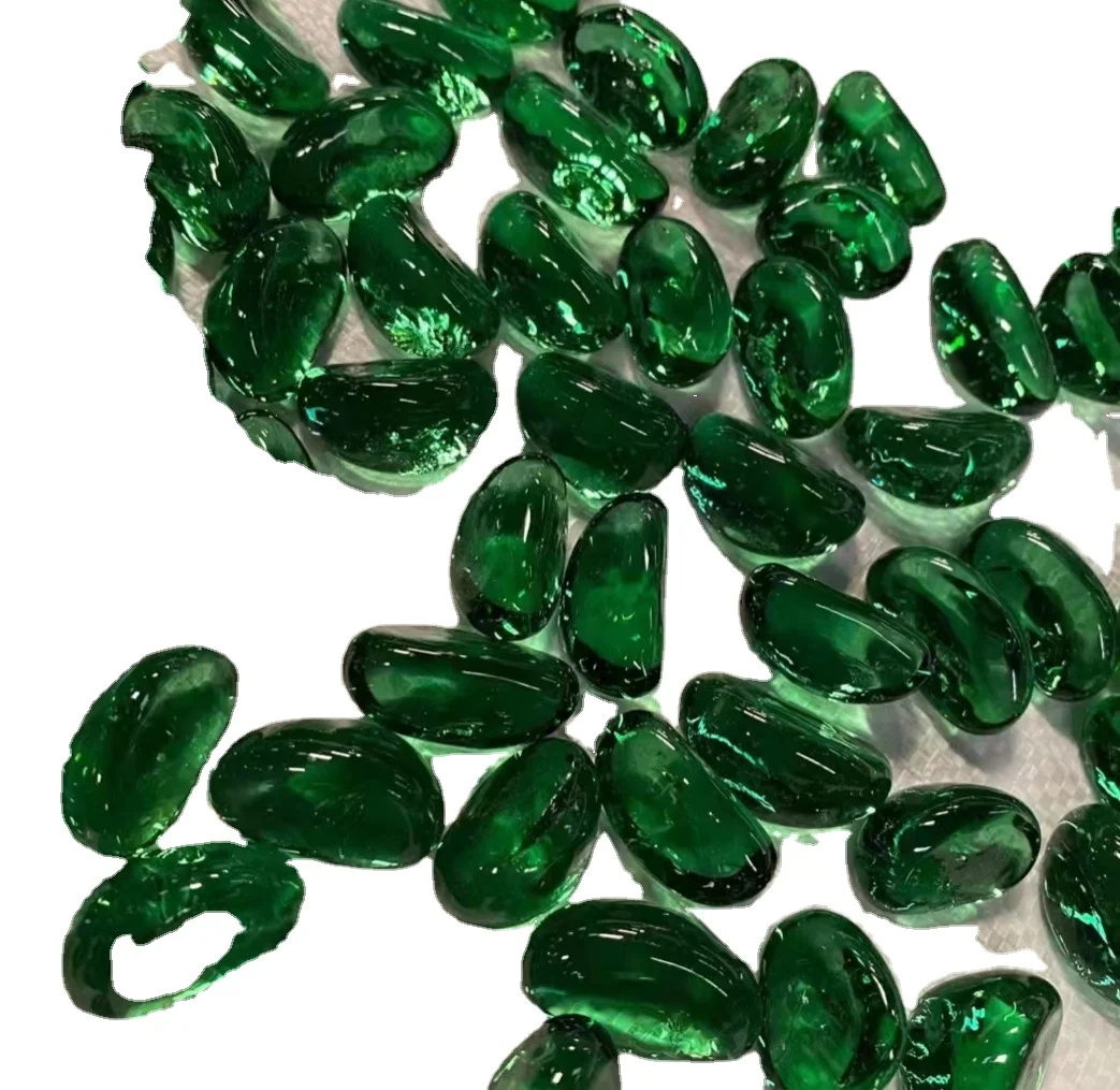 Green Cashew Glass Pebble for Fire Pit Fireplace and Garden Outdoor Decoration