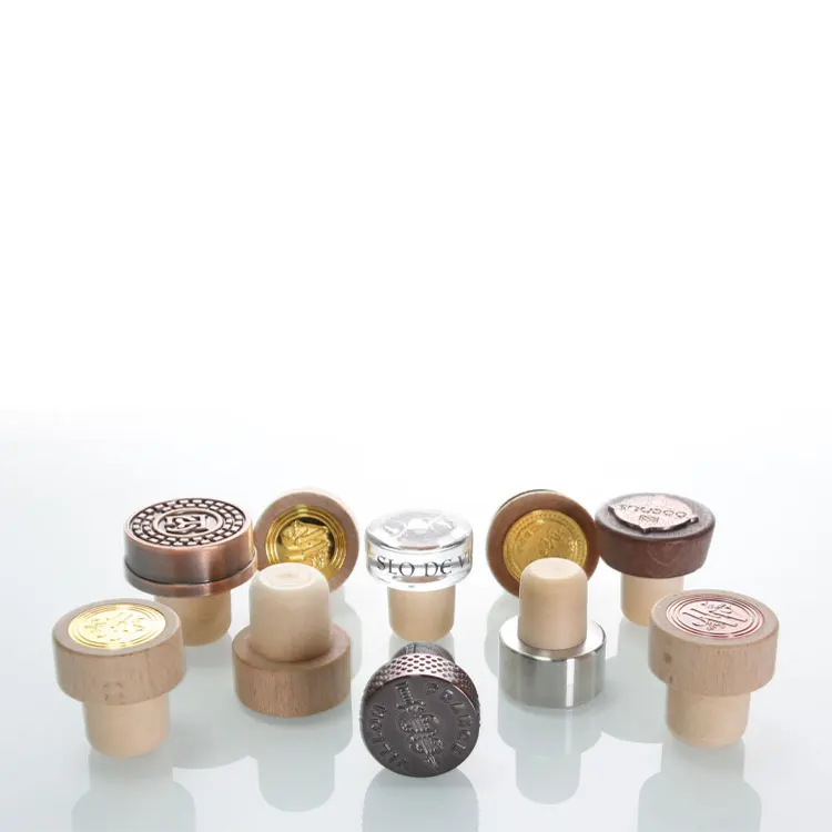 Factory Price Premium Metal Reusable wooden metal zinc alloy cork Cap Zamak Synthetic Stopper for Wine Spirits liquor bottle