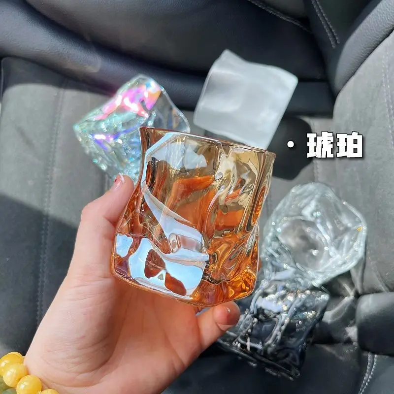 High quality 300ml irregular whiskey water glass rod heat-resistant glass cup wine coffee milk wrinkling wholesale hotel