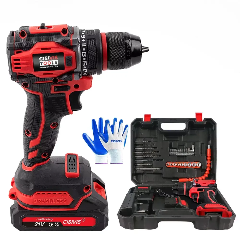 CISIVIS 21V Brushless Cordless Drill Set Power Tool Kit Including Impact Drill Machine Lithium Power Drills Power