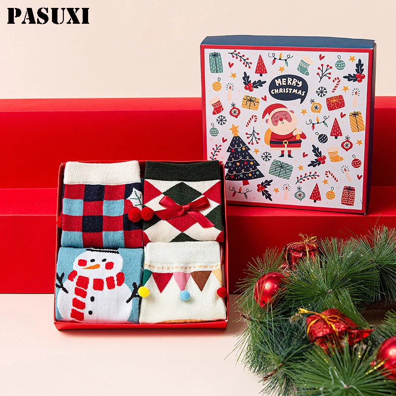 PASUXI High Quality Winter Warm Coral Plush Cuddly Cartoon Women Home Christmas Stockings Cartoon Cotton Gift Box