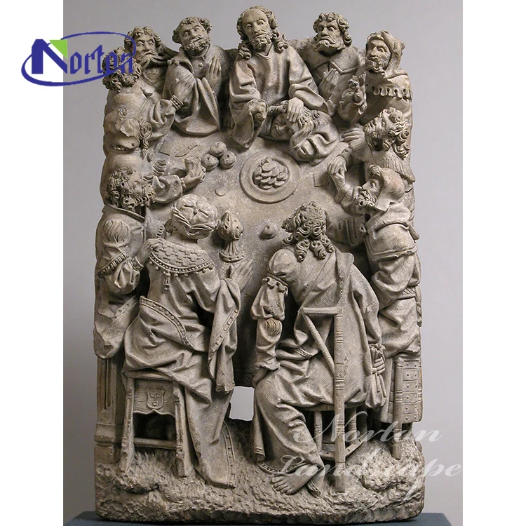 Home Decoration Hand Carved Stone Marble Wall Art Relief The Last Supper Stone Sculpture For Sale
