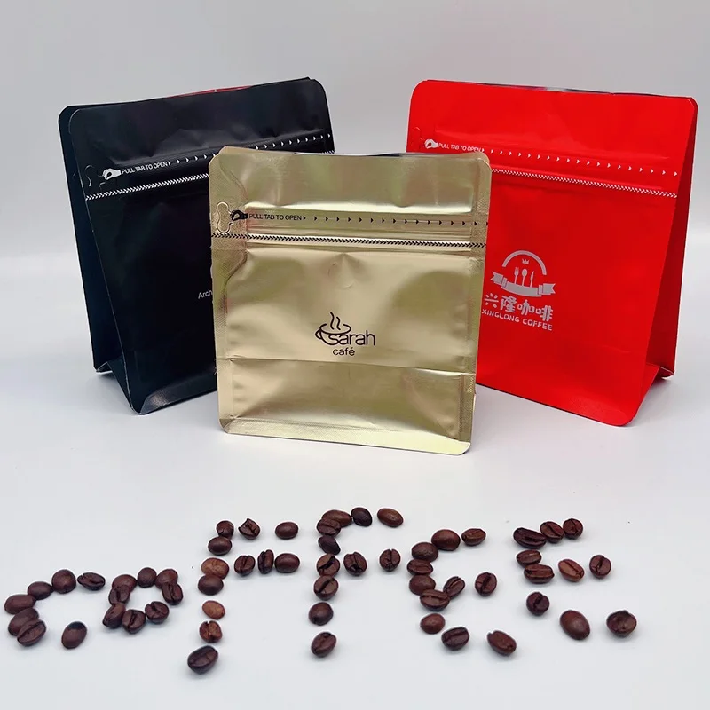 Custom logo printed coffee tea pouches one way valve packaging pouches side gusset coffee bag