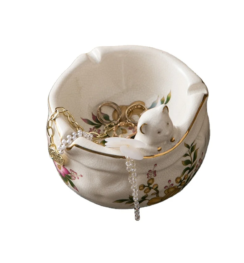 American retro ceramic ashtray office home ashtray European creative blessing bag Bear gold ashtray