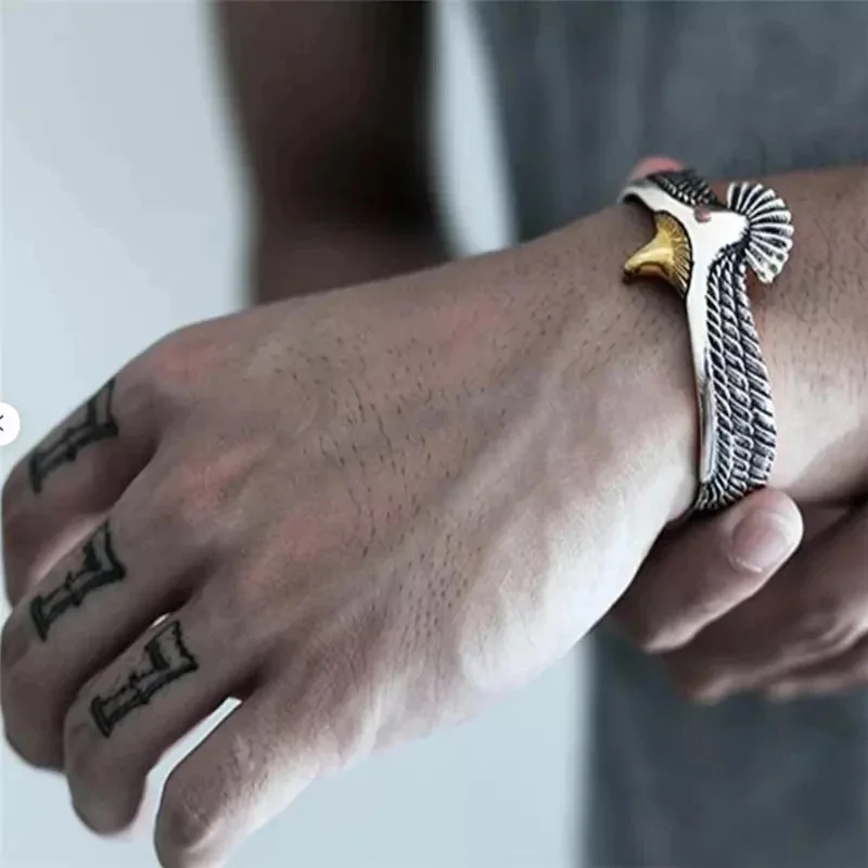 Viking Eagle Wing Cuff Bracelet Antique Silver Plated Wristband Boys Punk Jewelry Bracelet Open Eagle Wing Cuff Bracelet For Men