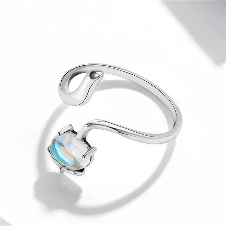 Qings Wholesale Dainty Adjustable Natural 925 Sterling Silver Fox Moonstone Ring