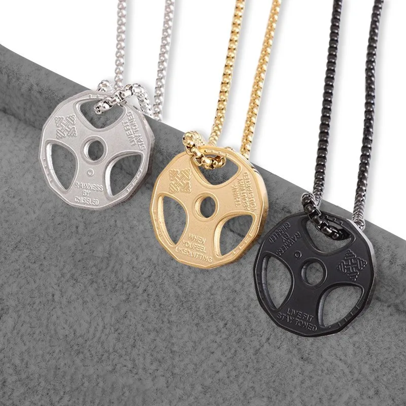 Wholesale Men Women Fitness Charm Jewelry Weight Plate Dumbbell Sports Barbell Stainless Steel Pendant Necklace For Men