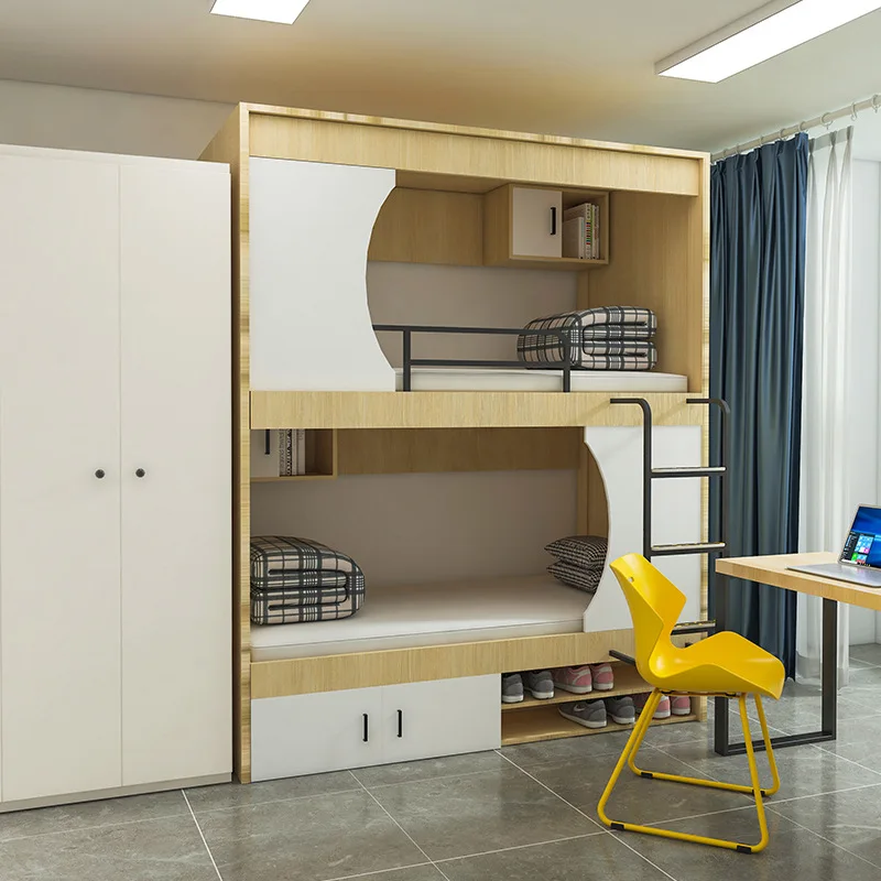 Contemporary Styled Modern Wood Panel Bunk Bed Sturdy Loft Bed with Gaming Style for Hostels Apartments Dormitories