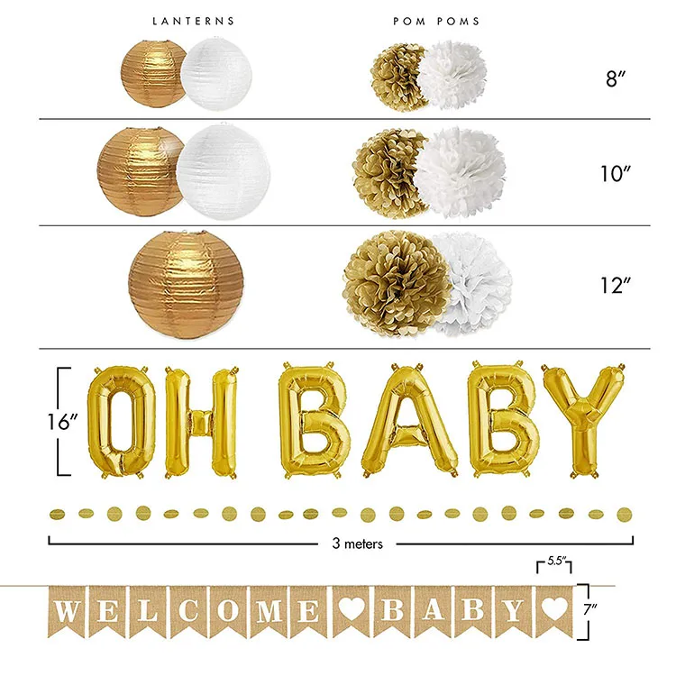 Nicro Gender Neutral Gold White Welcome Oh Baby Party Decorations Baby Shower