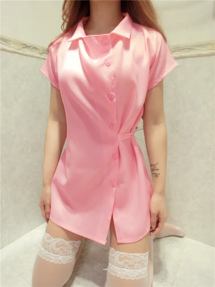 Open Hot Sexy Nurse Dress Women Sexy Underwear Pink White Cute Cosplay Costume Stage Clothes
