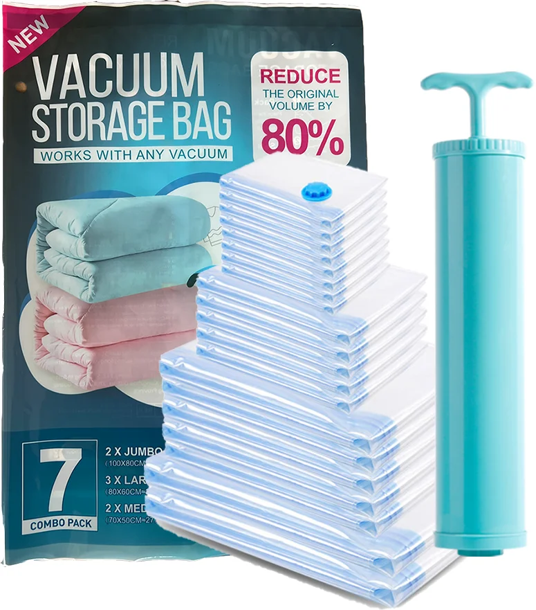 Reusable Vacuum Bag Vacuum Storage Bag for Clothing Packaging Compression Bags for Travel with Electric Pump