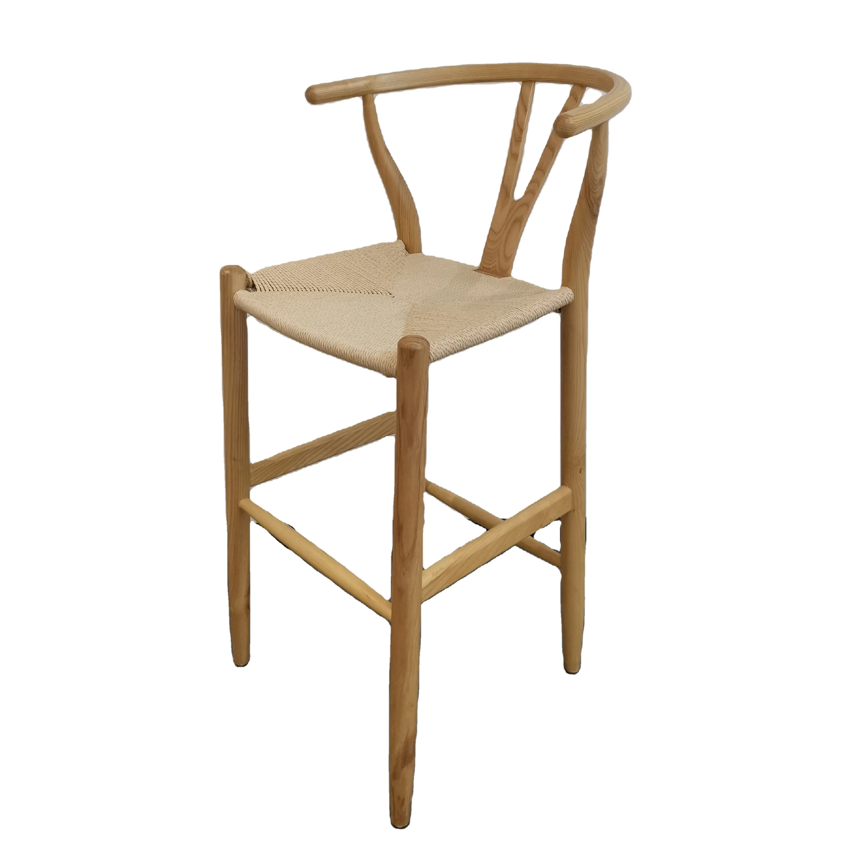 High Quality Rattan Bar Stool With Solid Ash Wood  Restaurant wishbone Y Bar Chair (1600335223099)