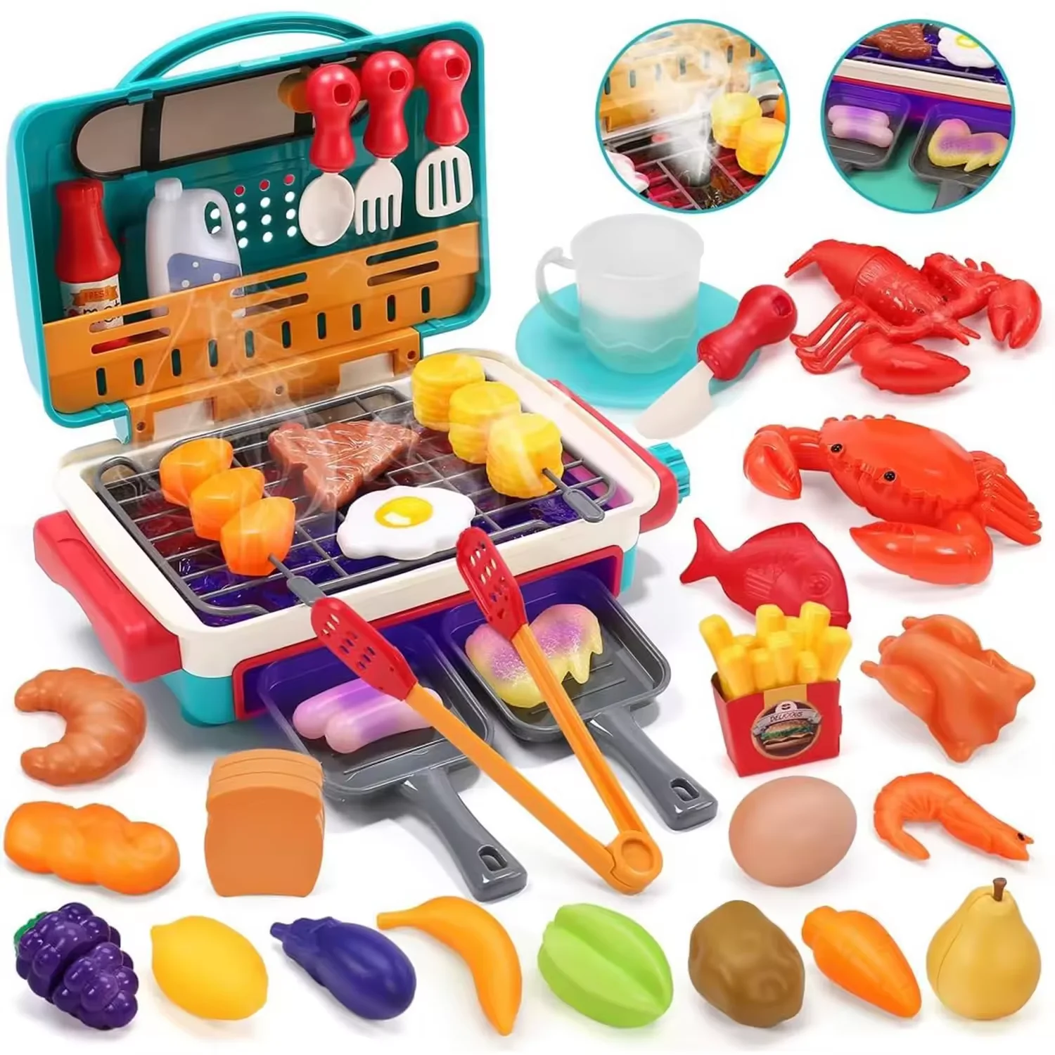 2024 Pretend Play Preschool Picnic Basket Brand New preschool pretend play toy kids bbq set toy for wholesale Kitchen toy set