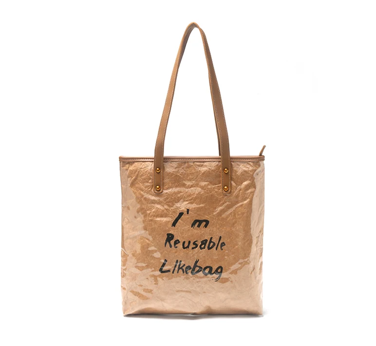 
Original Luxury Washable Kraft Paper&PVC Tote Bag Handbag With Leather Straps large handbags for women 2020 