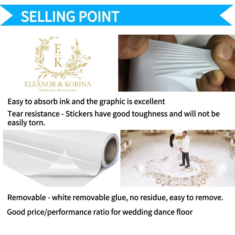 Low Tack Removable PVC Adhesive Vinyl Floor Sticker Easy to Stick and Tear for Wedding Dance Parties