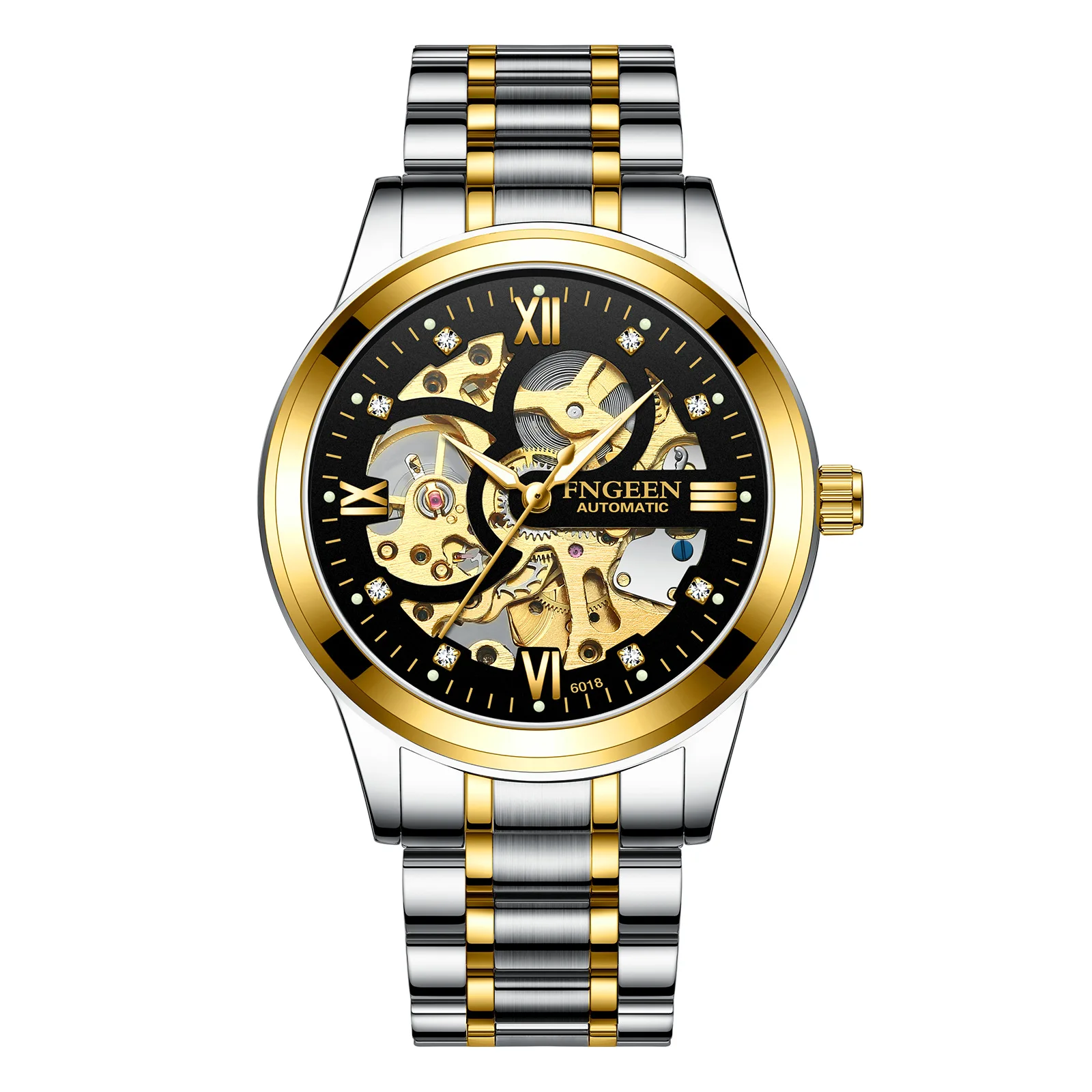 6018 Top-level double-sided hollow gold inlaid diamond luminous fngeen watch automatic mechanical watch men unique charm