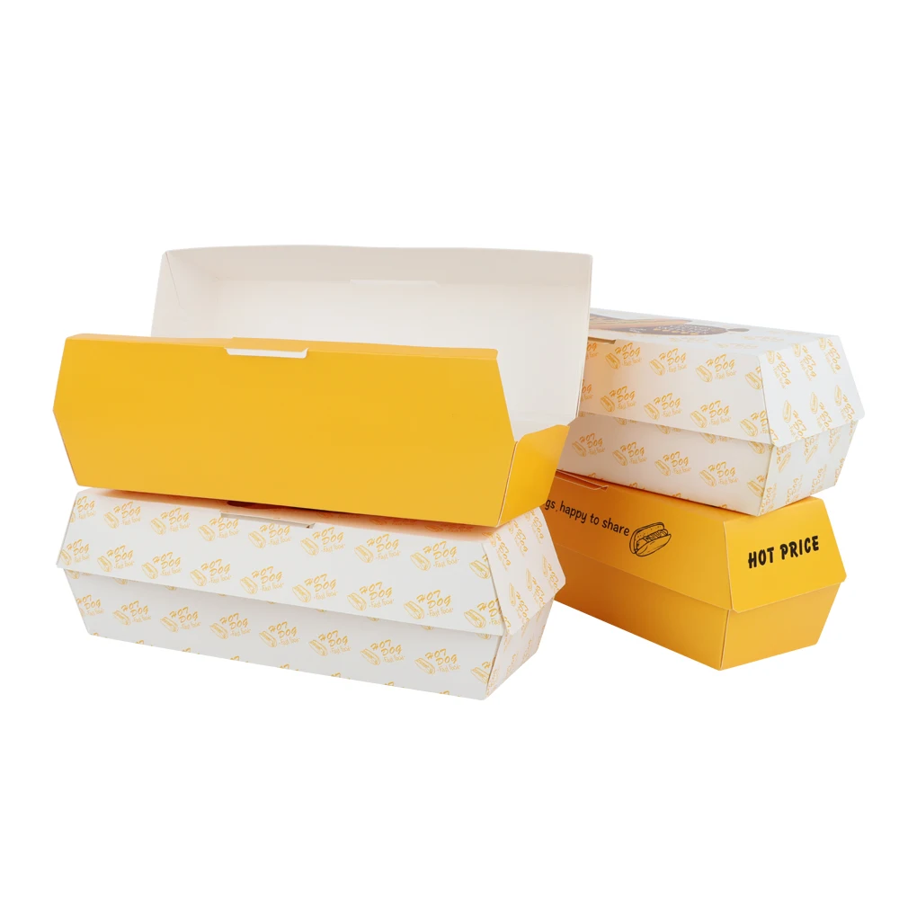 disposable hotdog food paper cheese stick take away tray packaging box custom with lids for hot dog