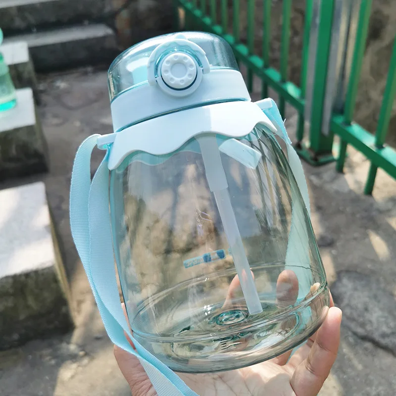 Lovely double drinking pudding cup sports kettle fat student sports cup straps girl straw cup