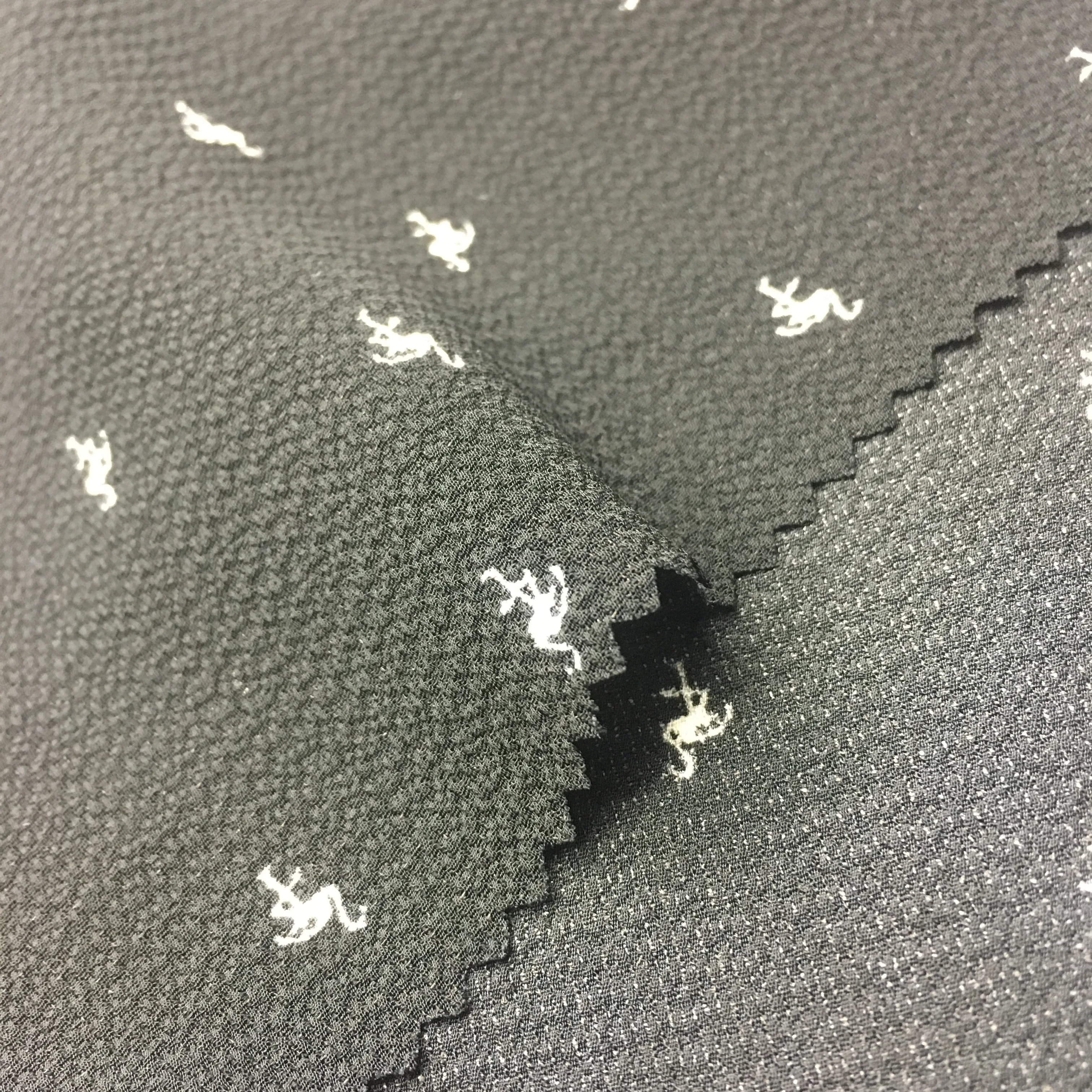 
China custom polyester stretch seersucker dobby moss crepe chiffon fabric by little bird pattern print for dress shirt 