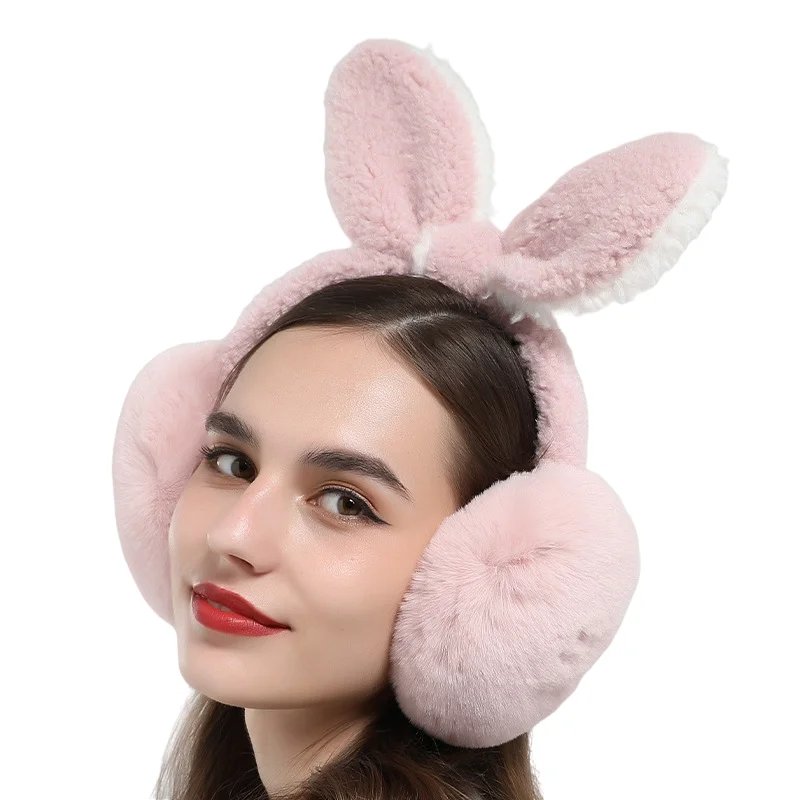 Women Russia Winter Natural Rex Rabbit Fur Earmuff Men ear Warmer Fashion Kids Fur Ear Cover faux Fur Earmuffs