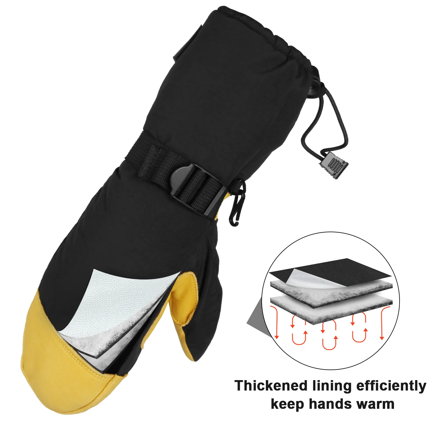 Ozero Men Waterproof Breathable Winter Snow Ski Genuine Cowhide Leather Mittens Gloves Wholesale Mens Snow Proof Leather Gloves
