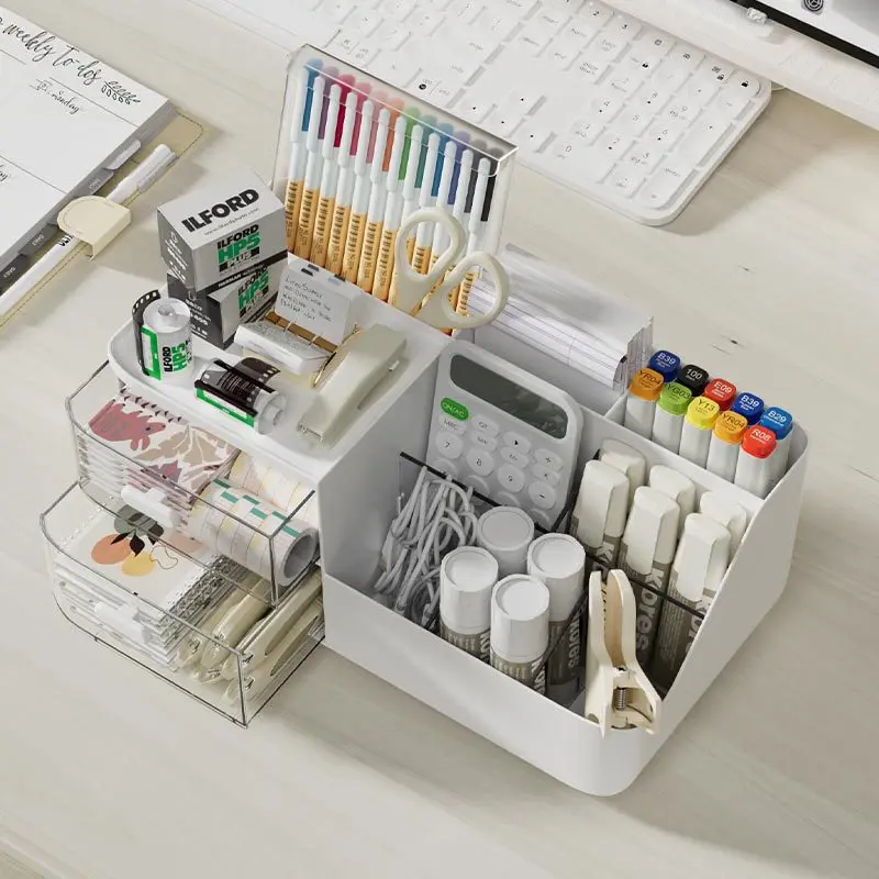 Student pen Slot Sticky Note calculator Scissors stapler Tray Stationery container tabletop Storage Organizer Holder with Drawer