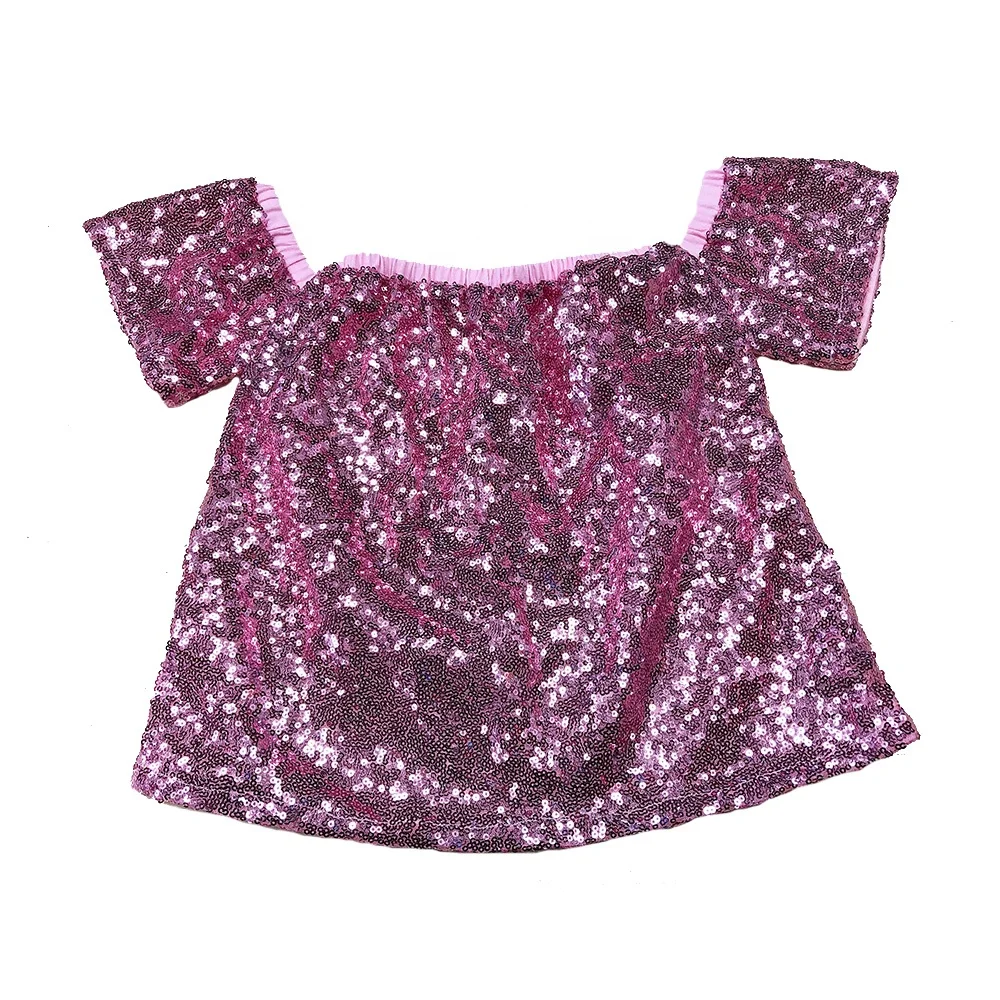 
Factory Customize Order Spring Summer Girls Off the shoulder blouse sequin shirt tops 
