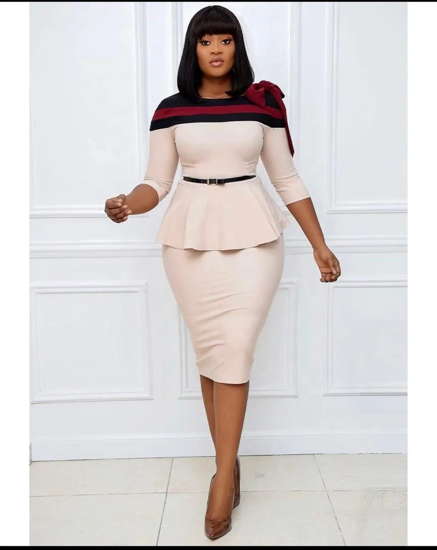 
Bow Stitching Dress New Women Commuter Solid Color 2021 Autumn Plus Size Office Dresses Office Lady Office Work Pencil Dress ODM 