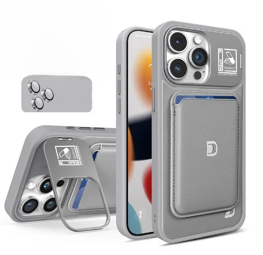 China suppliers 2 in 1 stand protective cover magnetic wallet phone cover silicone mobile phone card holder for Iphone