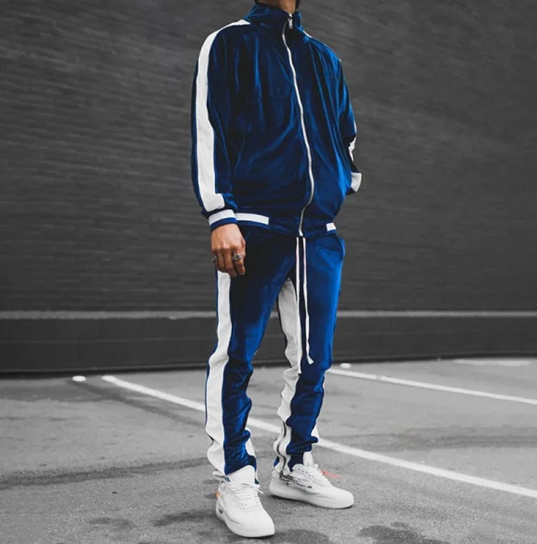 Men blank velvet sweat track suit private label custom logo velour tracksuits sweatsuit 2 two piece jogger jogging set for men