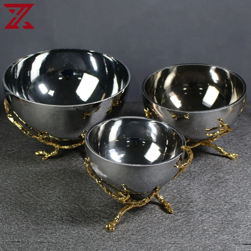 The newest modern metal plated stand food bowl stainless steel decorative serving fruit bowl