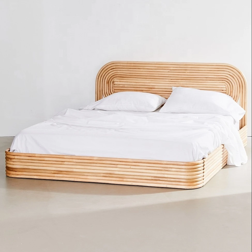 Комфортная натуральная плетеная кровать из ротанга для спальни в отеле