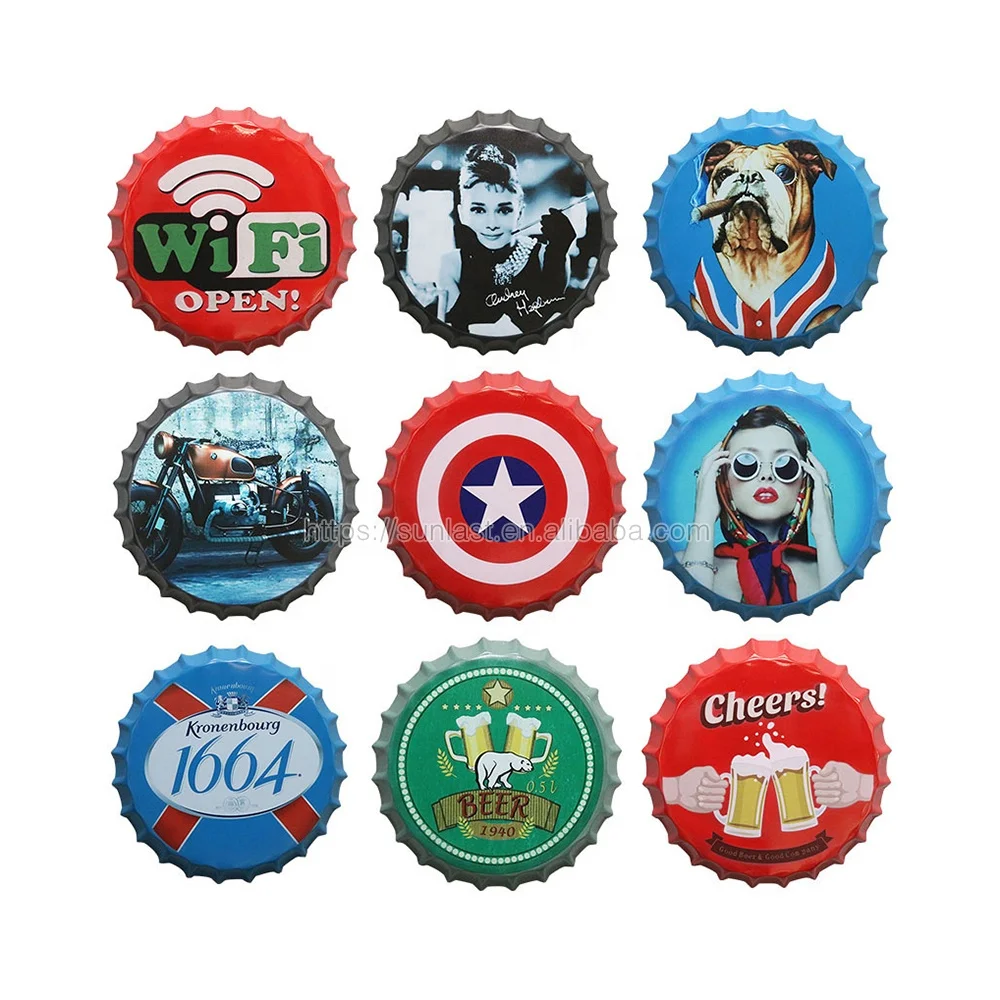Custom Retro Beer Bottle Cap Tin Sign Vintage Metal Tin Beer Bottle Cap Sign Bar Decor