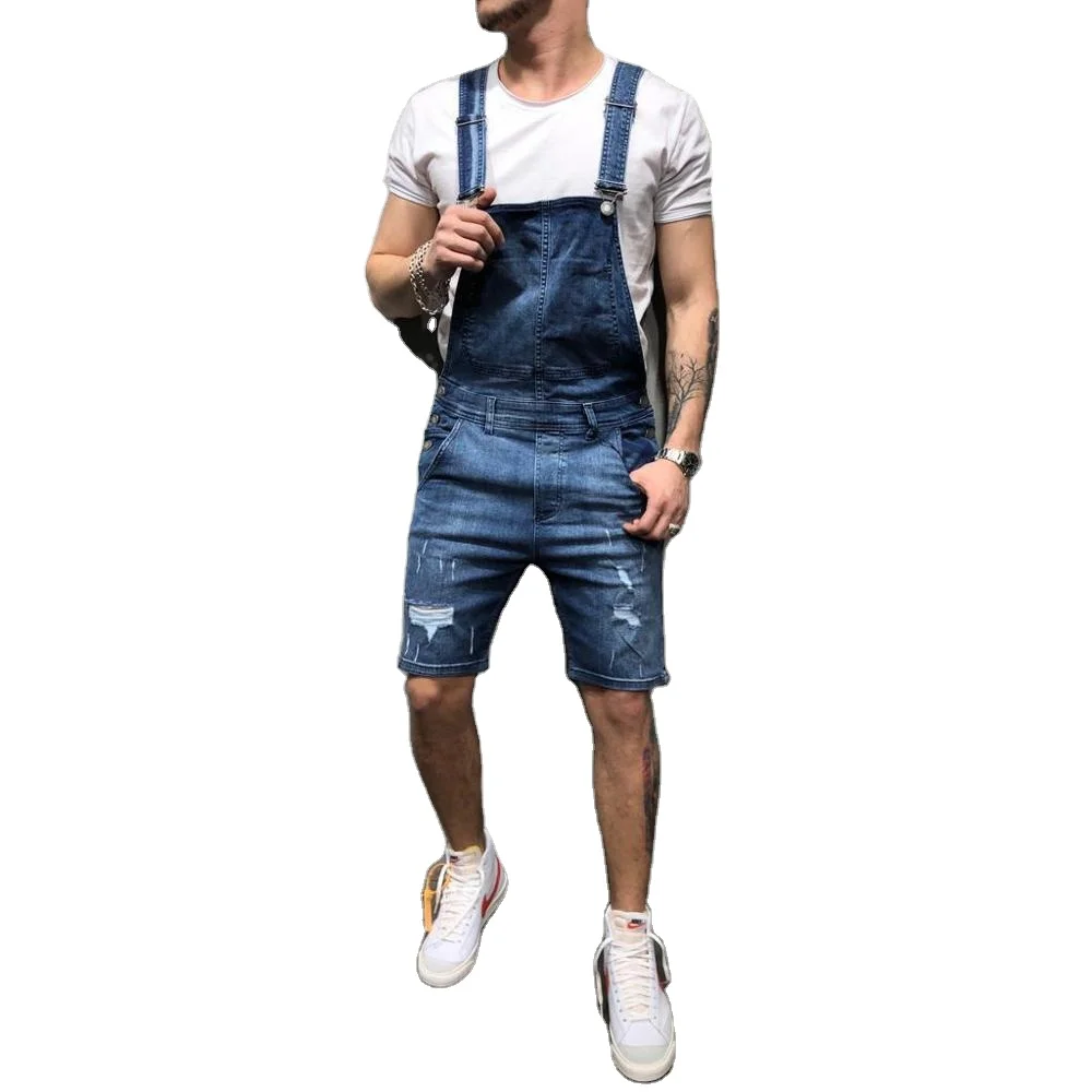 Men Black Overalls Denim European Utility Fashion Stretch Dungarees For Men Slim Ripped Bib Working Denim Overalls For Men