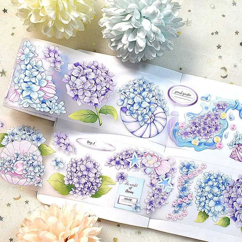 2 Styles 2m/roll Building Dreams Flowers Clear PET Tape Matte PET Tape Purple Flower Decorative Sticker For Journal