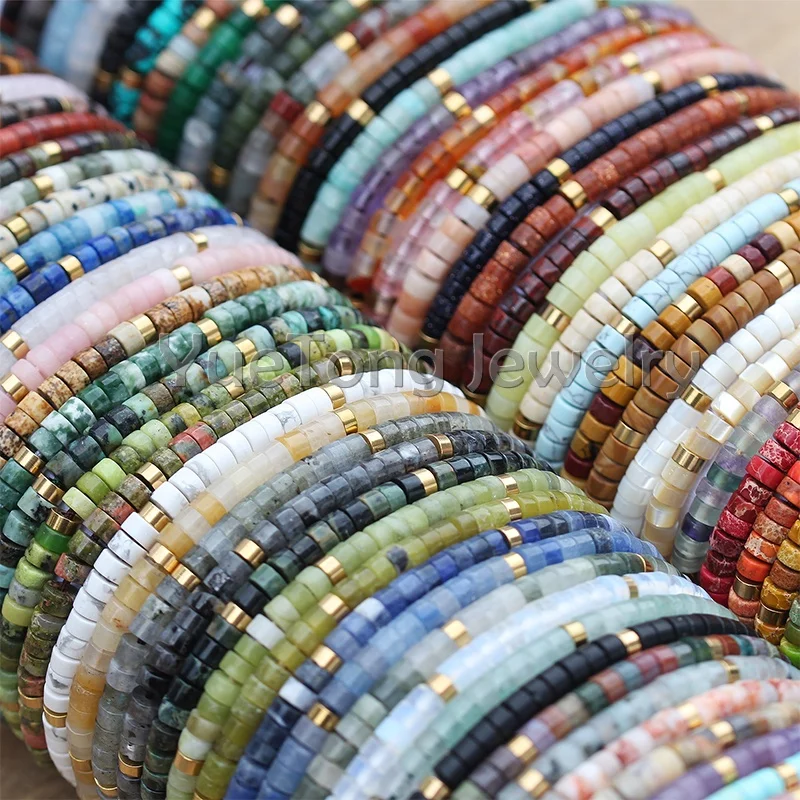 18k Gold PVD Stainless Steel 2x4mm Natural Stone Beads Dainty Bracelet Women Clasp Chain Adjustable Healing Bracelet Wholesale