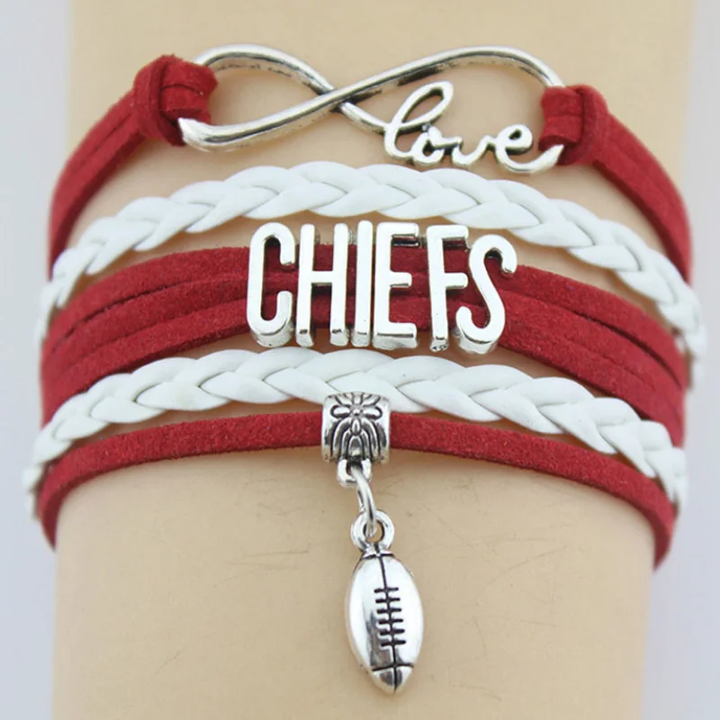 Kansas City Chiefs Football leather bracelet ,infinity bracelet NFL bracelet