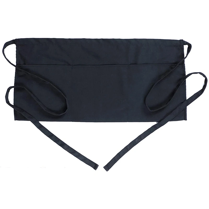 100% хлопок 3 кармана официантка сервер Половина Короткие официанты сервировочные деньги черные талии фартуки