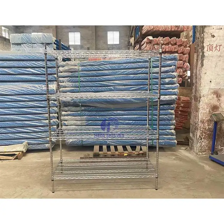 HEDA High Quality Customized Chrome Wire Shelf Chrome Wire Rack With Wheels