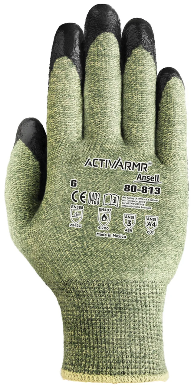 Ansell ActivArmr 80-813 Black Gray 8 Cut-Resistant Glove ANSI A4 Cut Resistance Neofoam Palm Only Coating